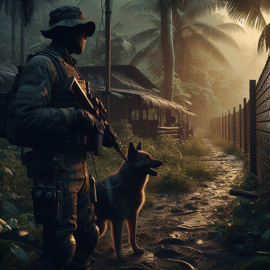 Un mercenaire et son chien garde le périmètre